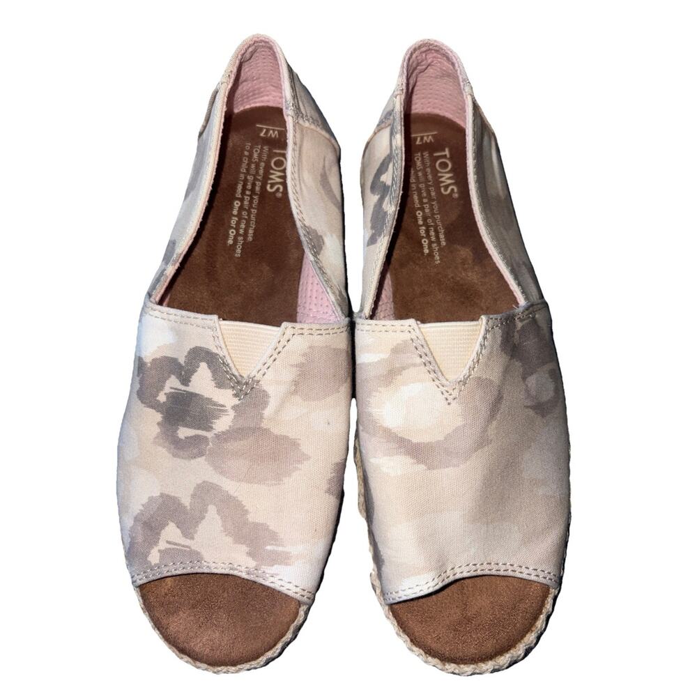 TOM's Alpargata Open Toe Slip On Floral Watercolor Flats | SIZE US 7 NWOT